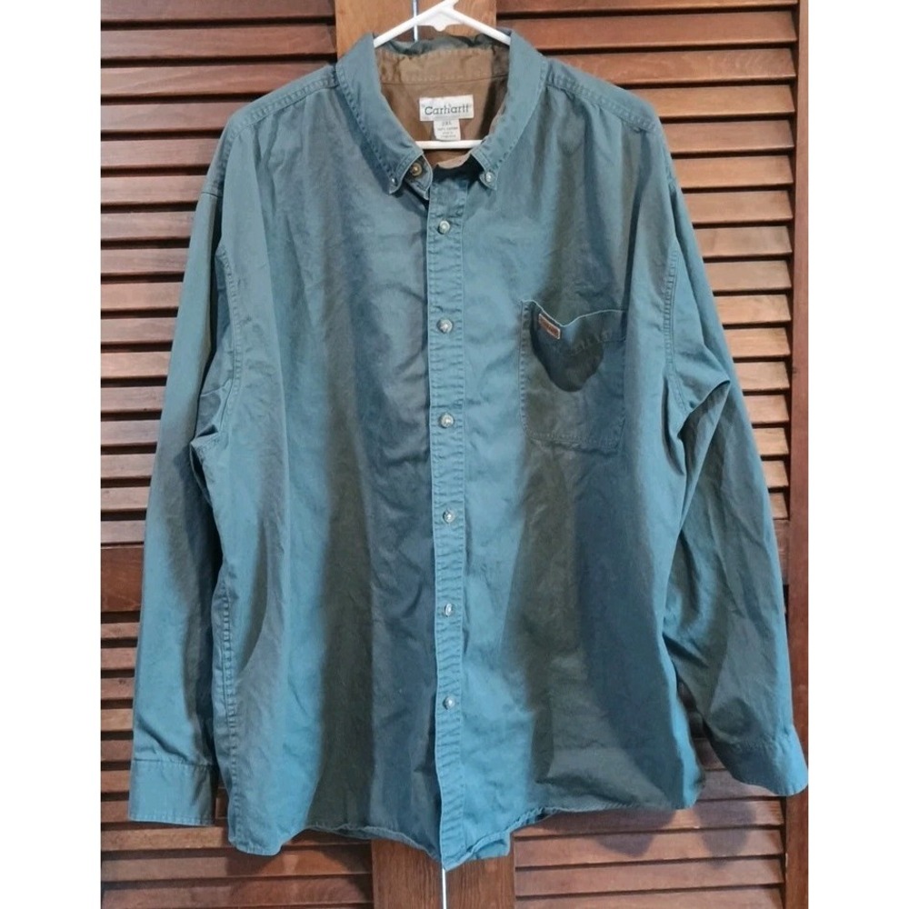 Carhartt Men's Long Sleeve Shirt Men‎ XXL Blue Button Up Long Sleeve Workwear